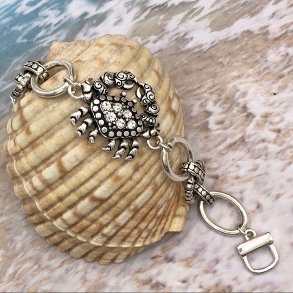 🌼 Crab Rhinestone Silver Clasp Bracelet